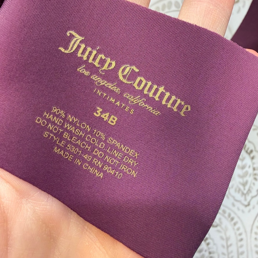 Juicy Couture T-Shirt Bra Women 34B Plum Gothic‎ Logo Print Underwire - Picture 4 of 5